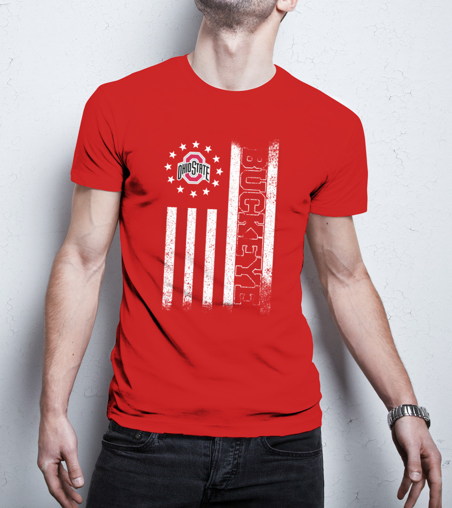 Ohio State Buckeye Stars And Stripes American Flag T-Shirt