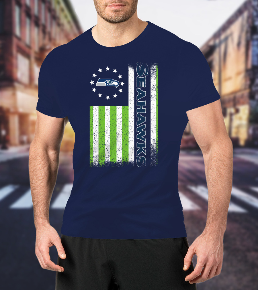 Seattle Seahawks American Flag Green Stripes 12 Stars T-Shirt