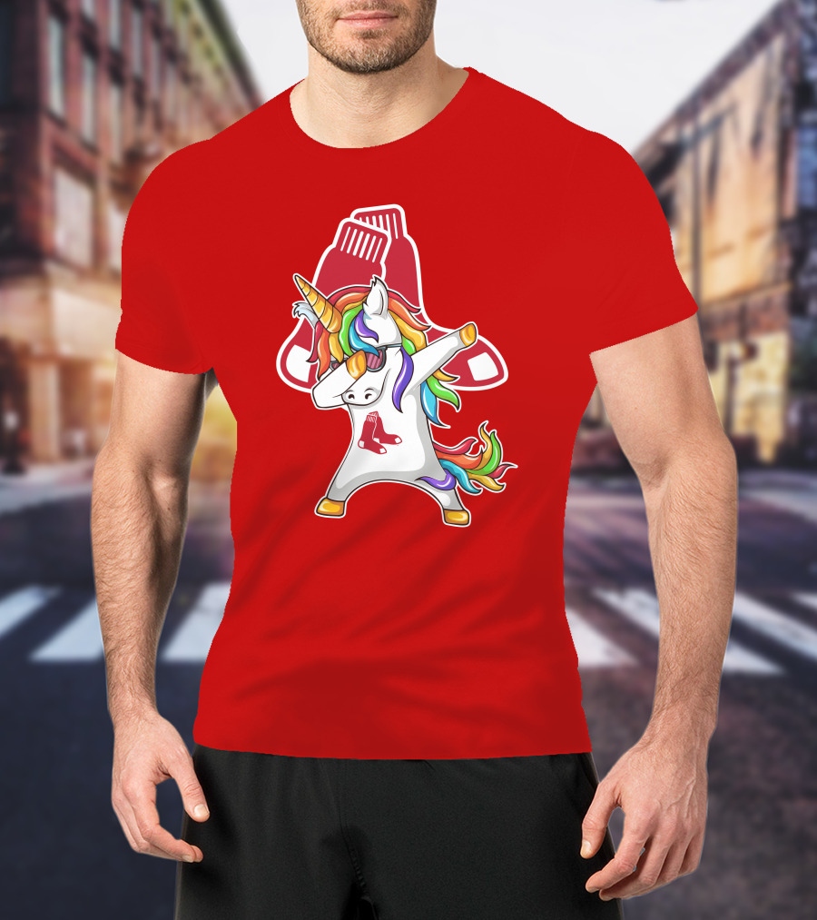Boston Red Sox Dabbing Unicorn Rainbow Mane Sox T-Shirt