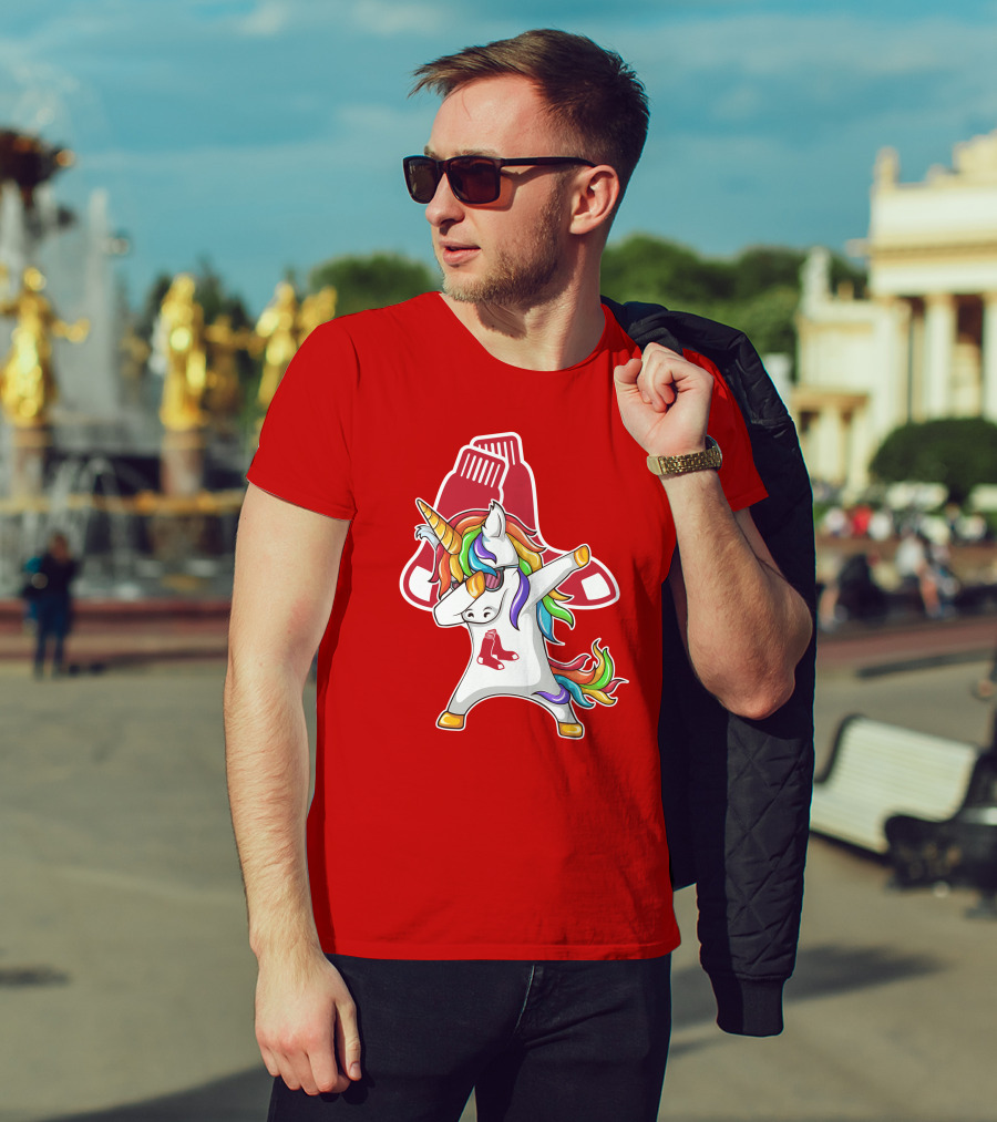 Boston Red Sox Dabbing Unicorn Rainbow Mane Sox T-Shirt
