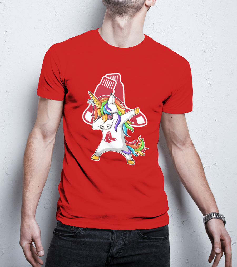 Boston Red Sox Dabbing Unicorn Rainbow Mane Sox T-Shirt