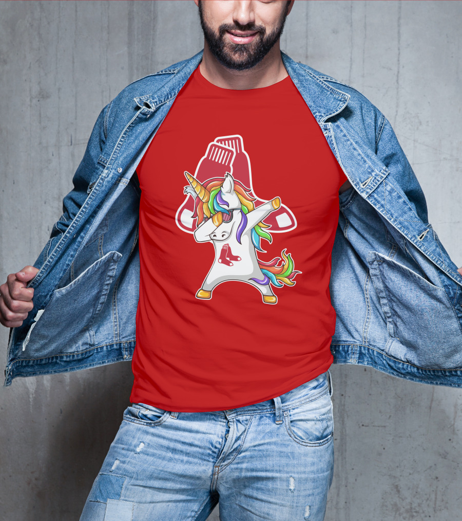 Boston Red Sox Dabbing Unicorn Rainbow Mane Sox T-Shirt