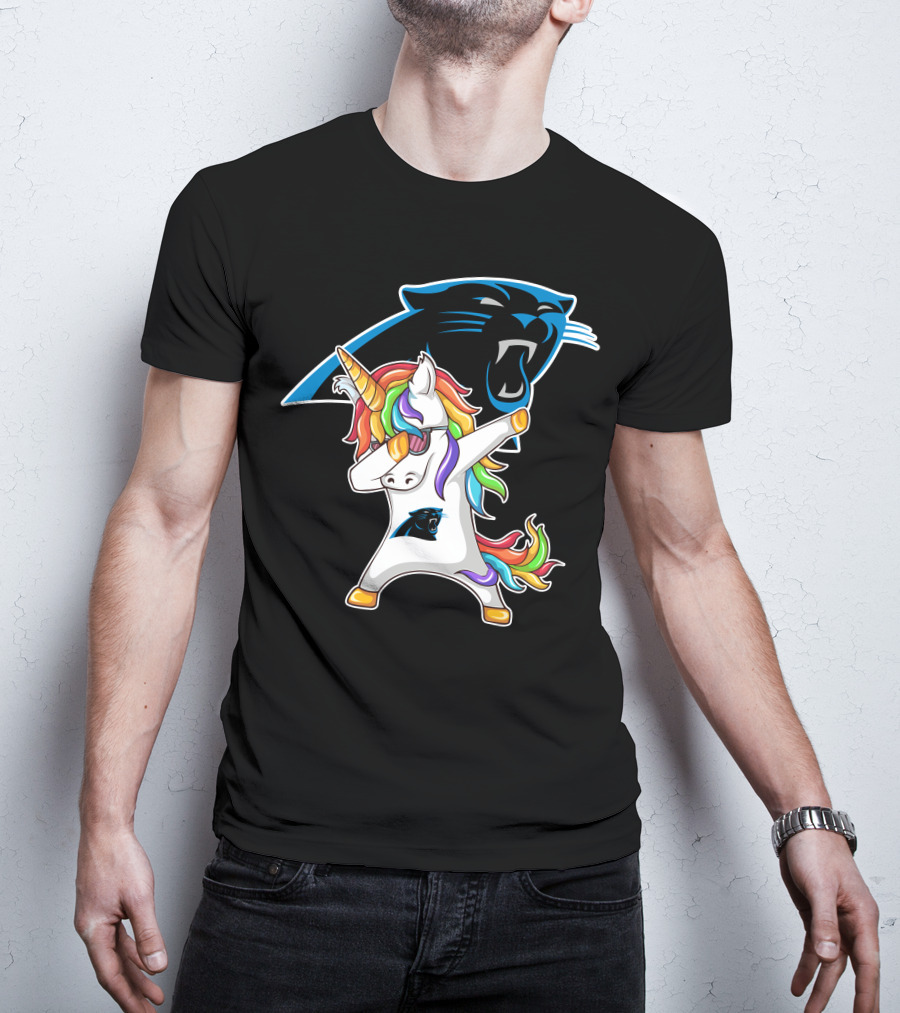 Carolina Panthers Unicorn Dabbing With Team Logo And Rainbow Mane T-Shirt