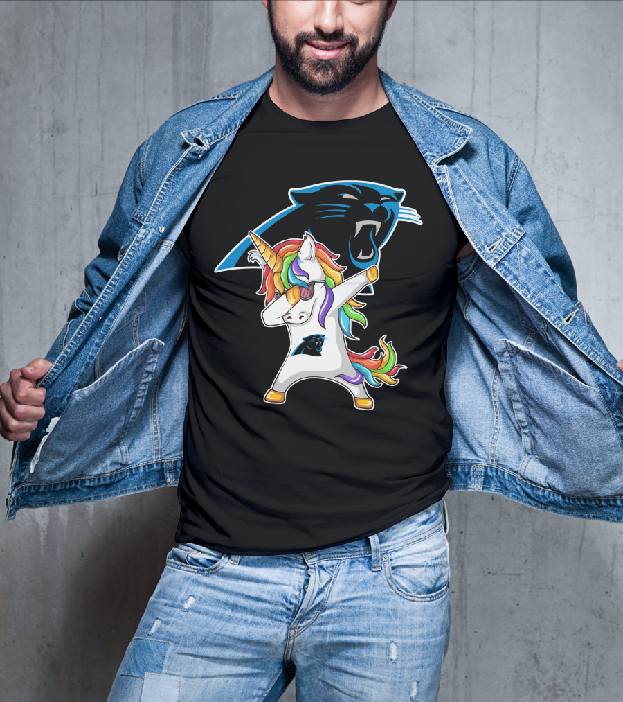 Carolina Panthers Unicorn Dabbing With Team Logo And Rainbow Mane T-Shirt