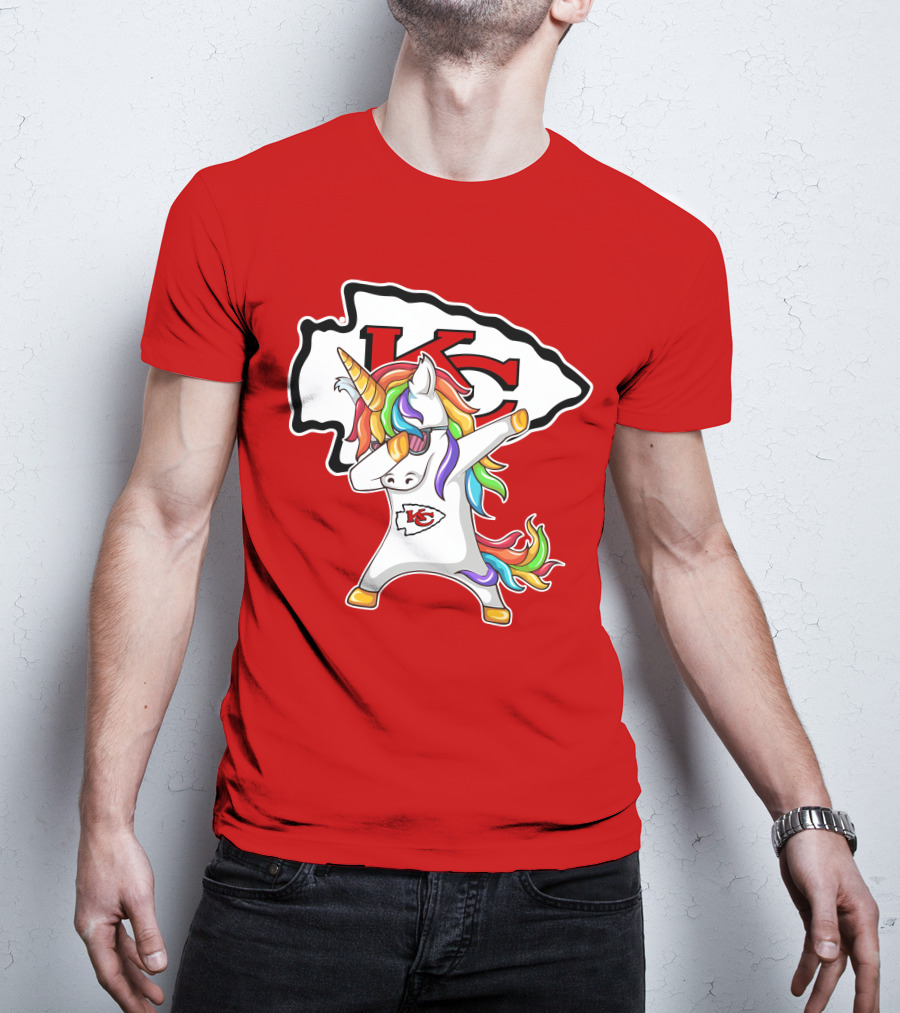 Kansas City Chiefs Unicorn Dabbing KC Logo Rainbow Mane T-Shirt