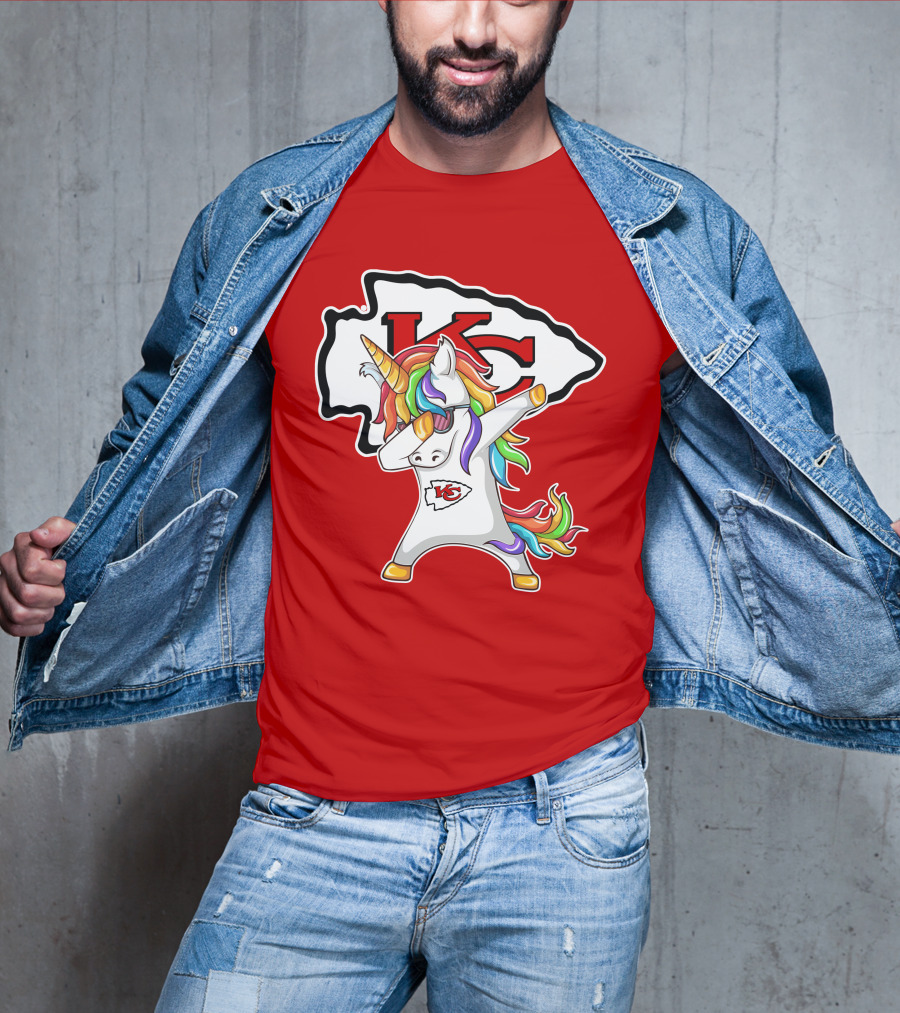 Kansas City Chiefs Unicorn Dabbing KC Logo Rainbow Mane T-Shirt