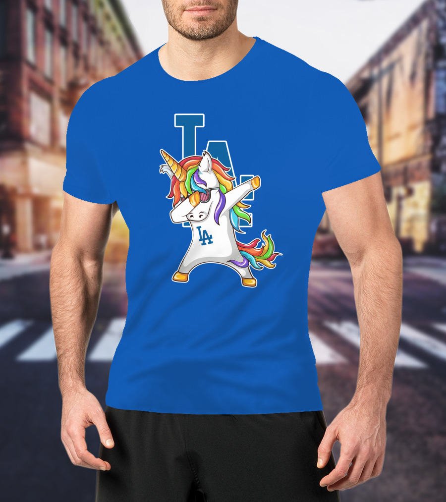 LA Dodgers Unicorn Dabbing Rainbow Mane T-Shirt