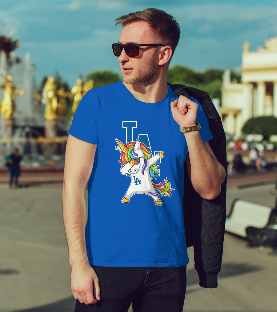 LA Dodgers Unicorn Dabbing Rainbow Mane T-Shirt