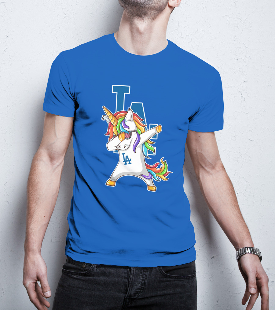 LA Dodgers Unicorn Dabbing Rainbow Mane T-Shirt