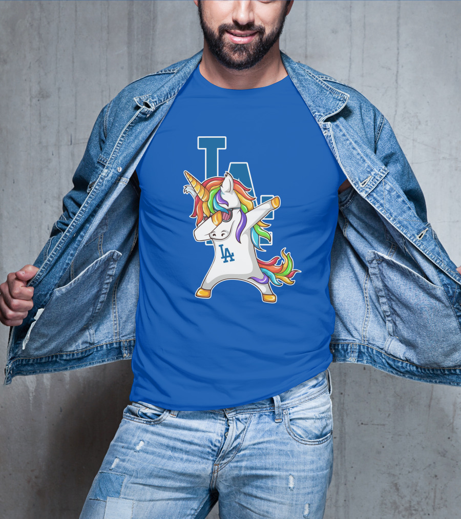 LA Dodgers Unicorn Dabbing Rainbow Mane T-Shirt