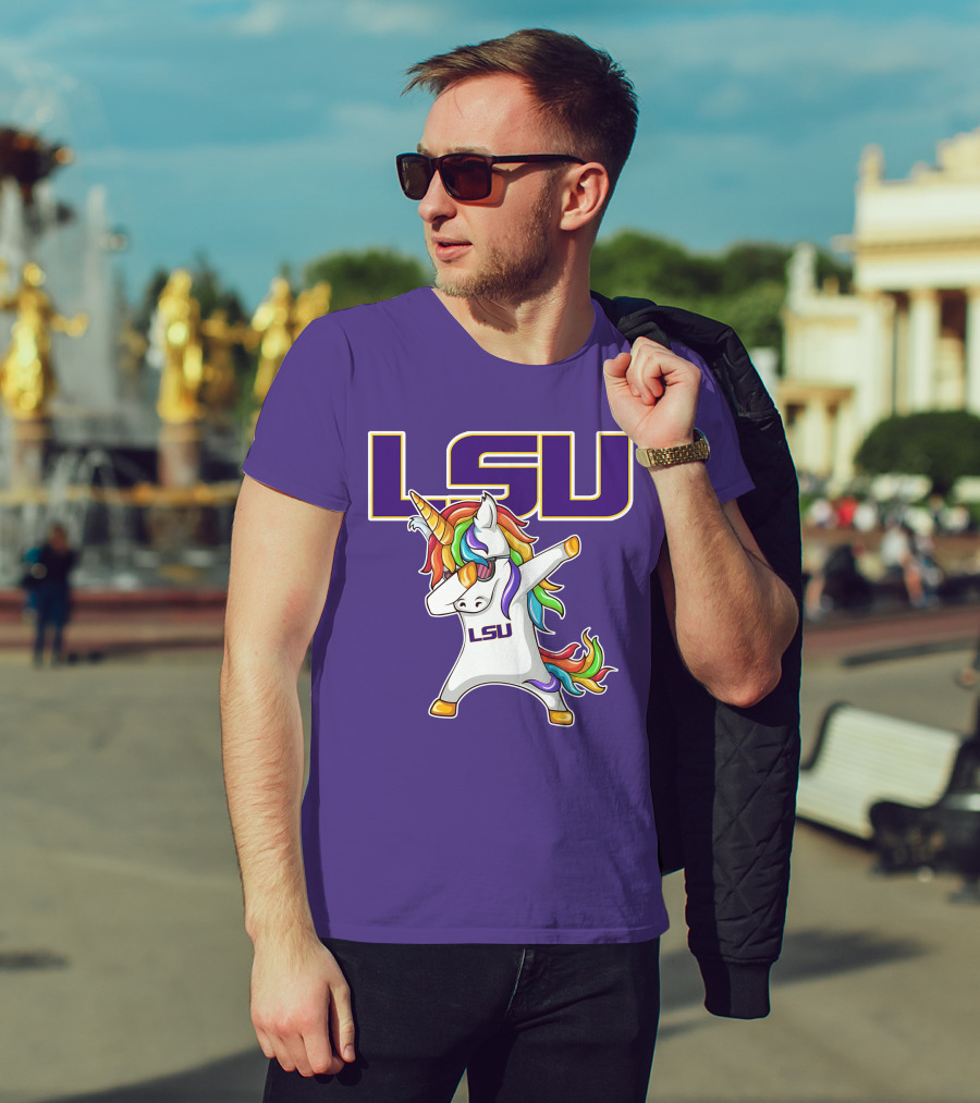 LSU Tigers Unicorn Dabbing Rainbow Mane T-Shirt