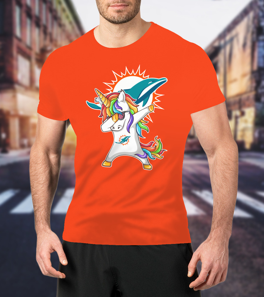 Miami Dolphins Logo Unicorn Dabbing Gesture T-Shirt