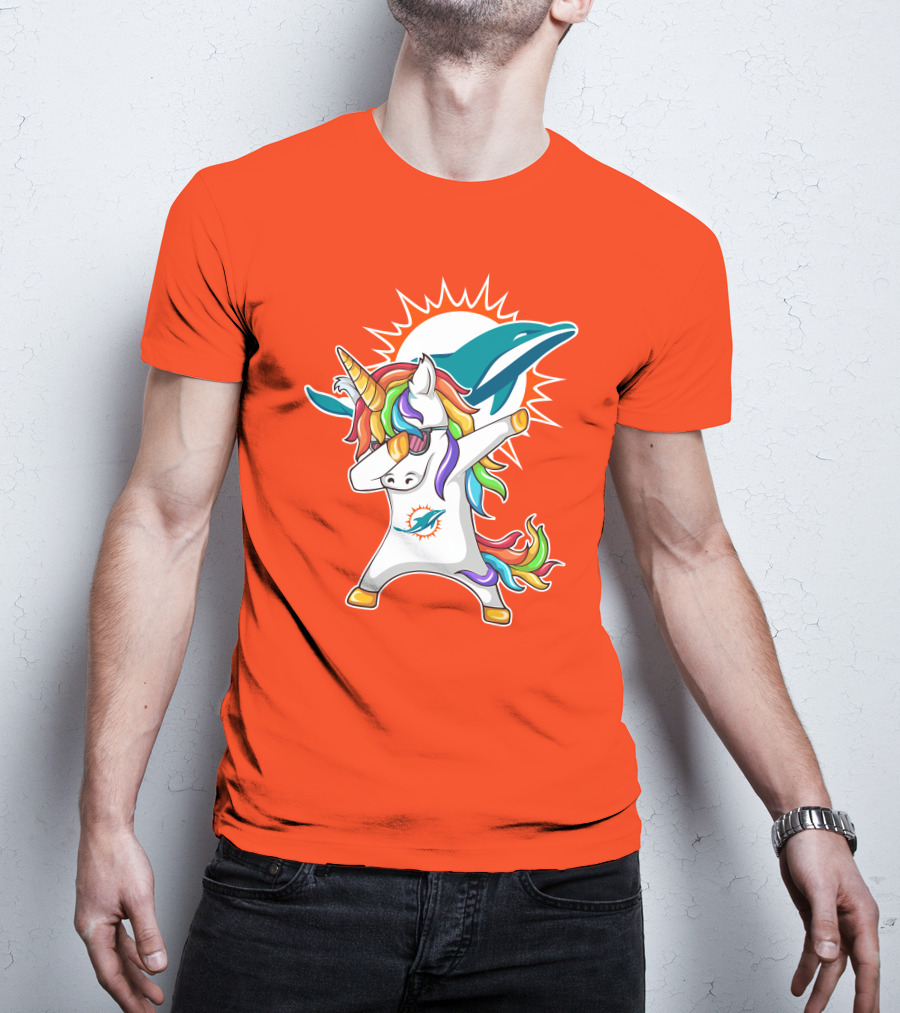 Miami Dolphins Logo Unicorn Dabbing Gesture T-Shirt