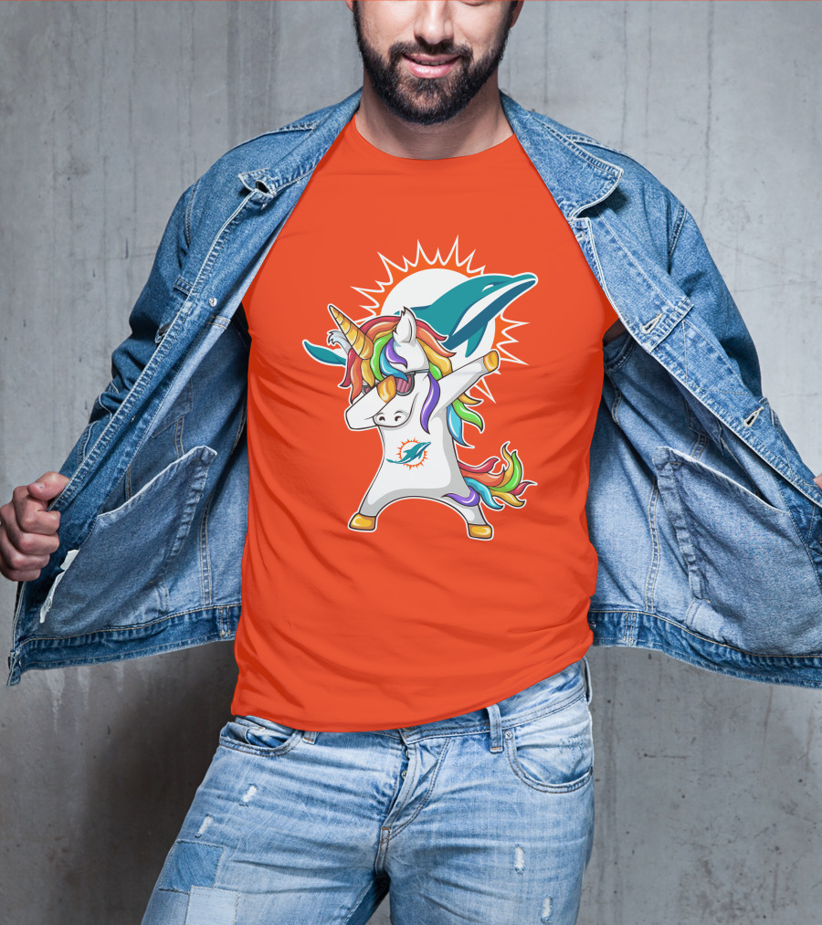 Miami Dolphins Logo Unicorn Dabbing Gesture T-Shirt