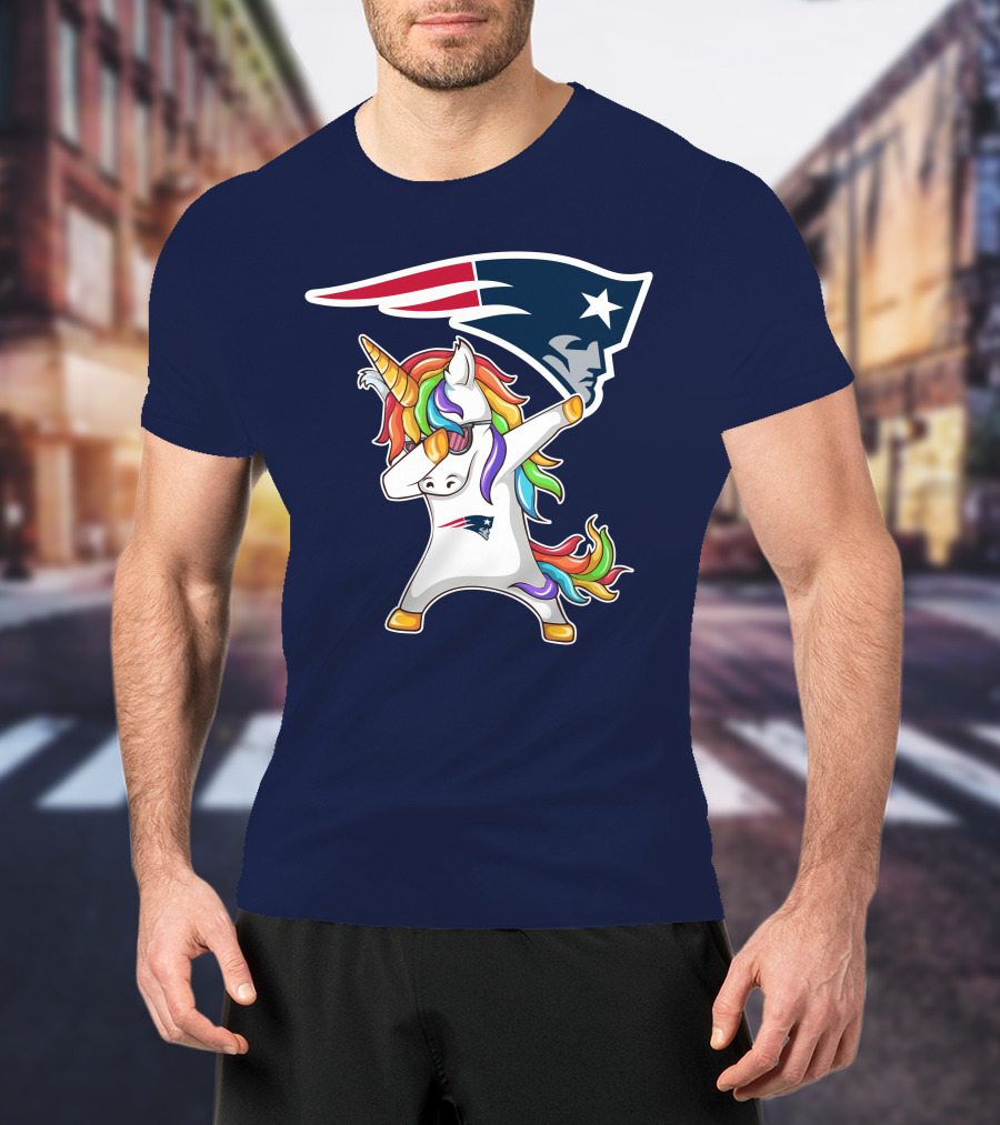 New England Patriots Unicorn Dabbing Rainbow Mane NFL T-Shirt