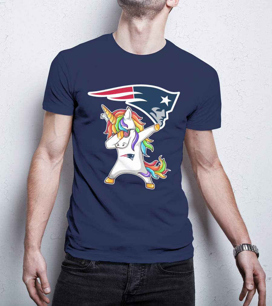 New England Patriots Unicorn Dabbing Rainbow Mane NFL T-Shirt