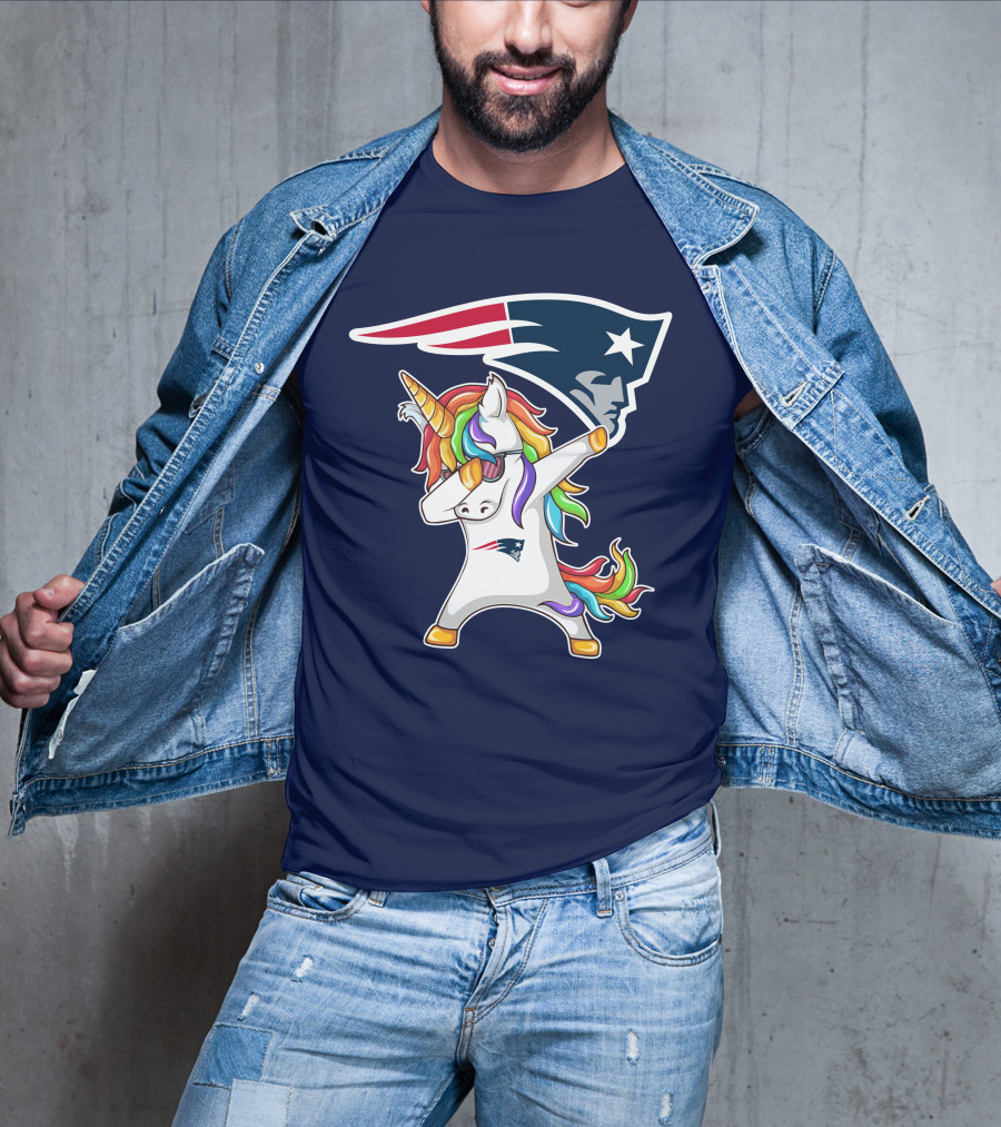 New England Patriots Unicorn Dabbing Rainbow Mane NFL T-Shirt