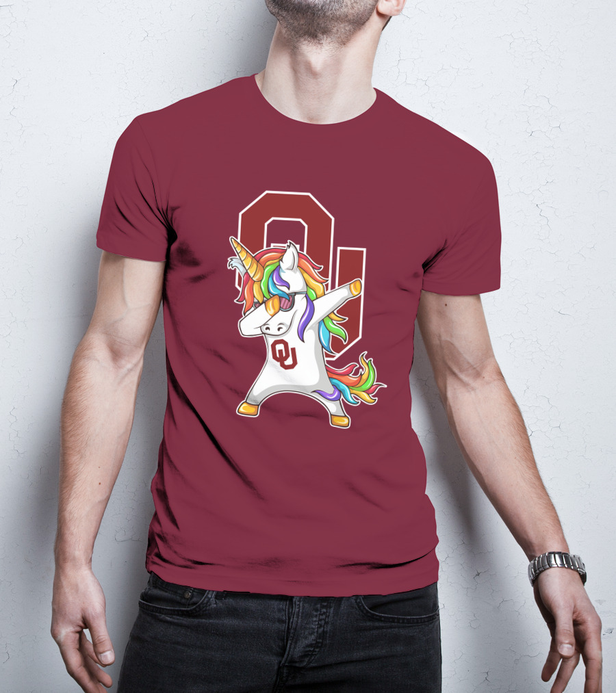 Oklahoma Sooners OU Logo Rainbow Unicorn Dabbing T-Shirt