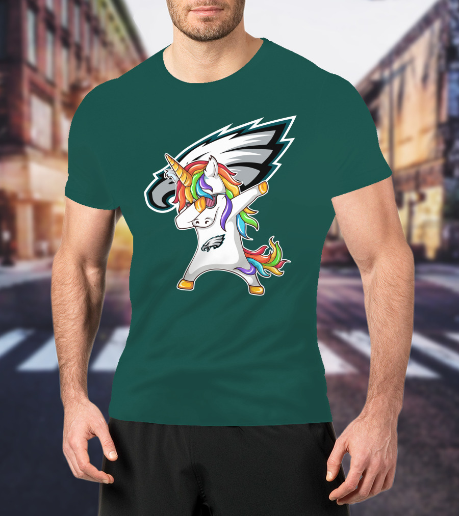 Philadelphia Eagles Unicorn Dabbing Rainbow Mane T-Shirt