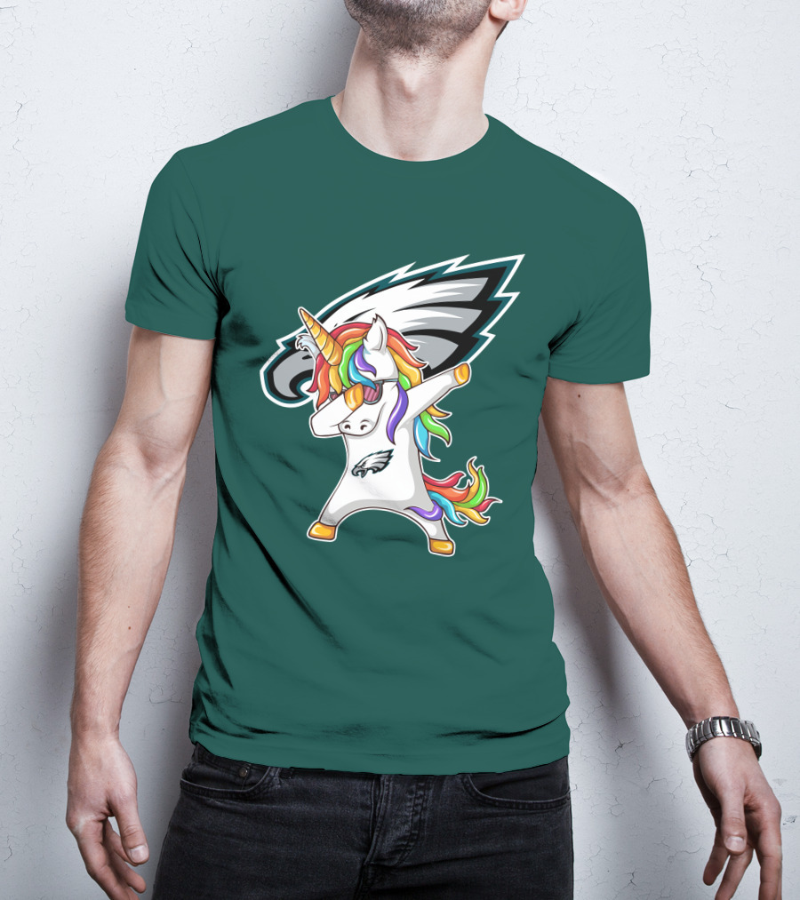 Philadelphia Eagles Unicorn Dabbing Rainbow Mane T-Shirt