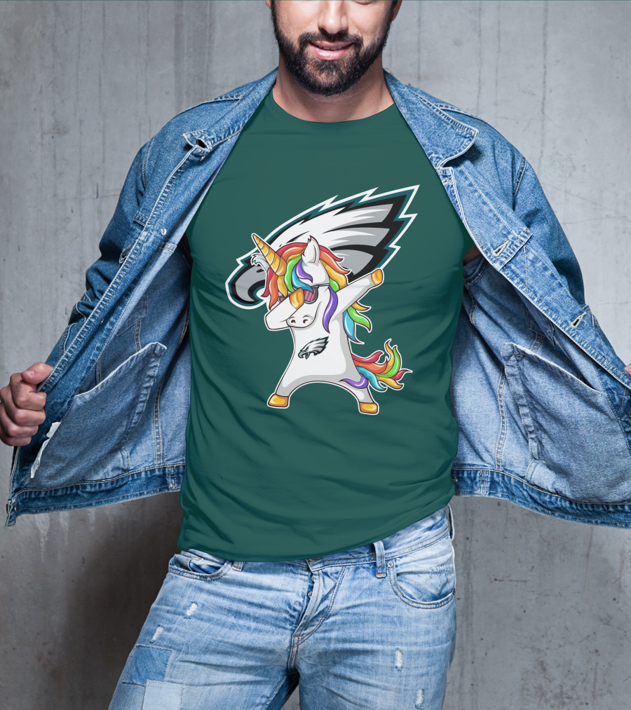 Philadelphia Eagles Unicorn Dabbing Rainbow Mane T-Shirt