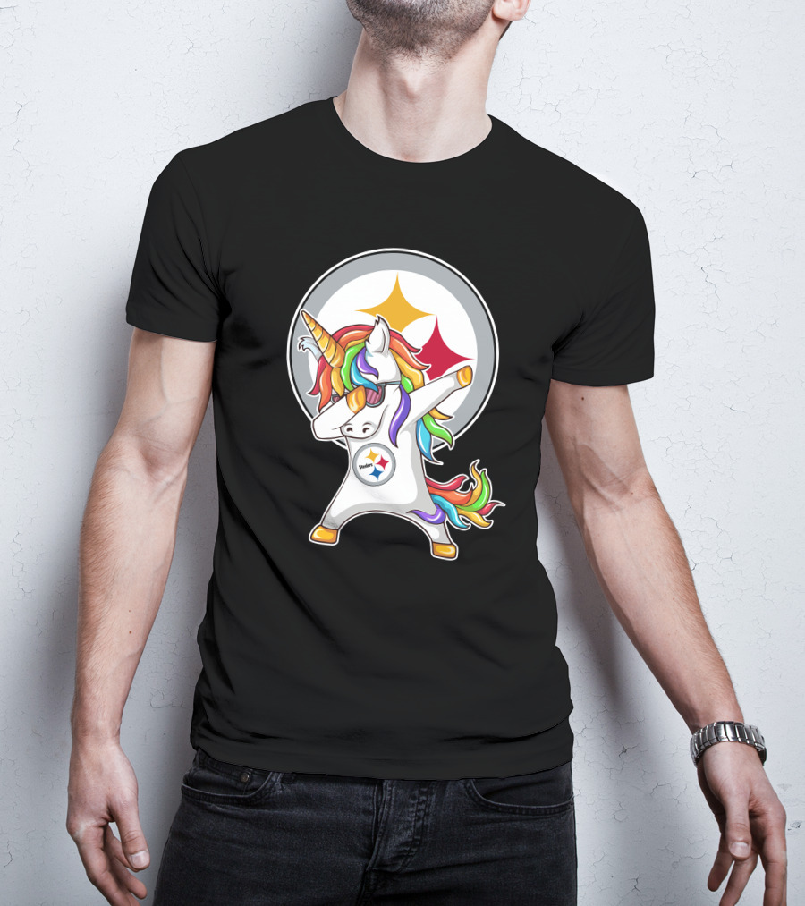 Pittsburgh Steelers Dabbing Unicorn Fan Design Rainbow T-Shirt