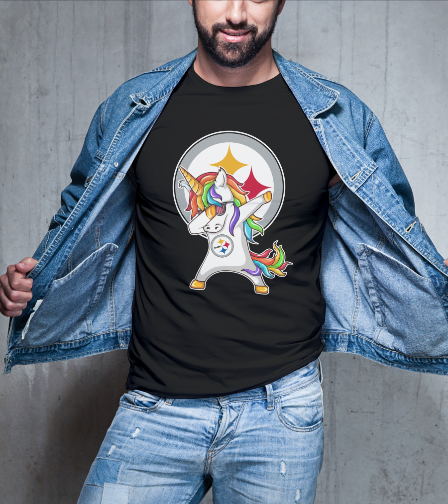 Pittsburgh Steelers Dabbing Unicorn Fan Design Rainbow T-Shirt