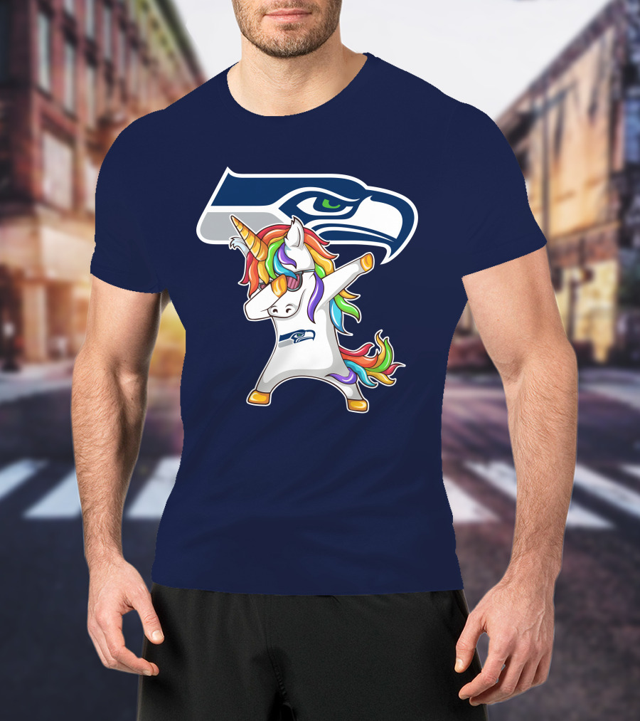 Seattle Seahawks Unicorn Dabbing Rainbow Hair T-Shirt
