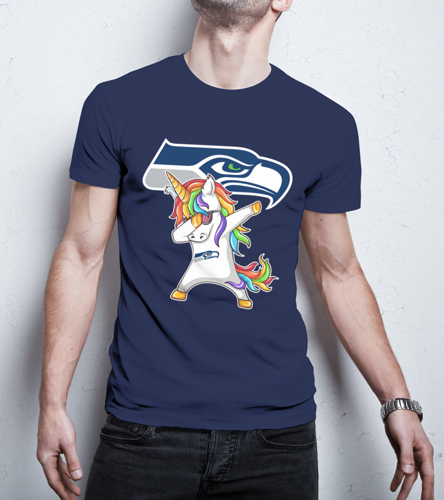 Seattle Seahawks Unicorn Dabbing Rainbow Hair T-Shirt