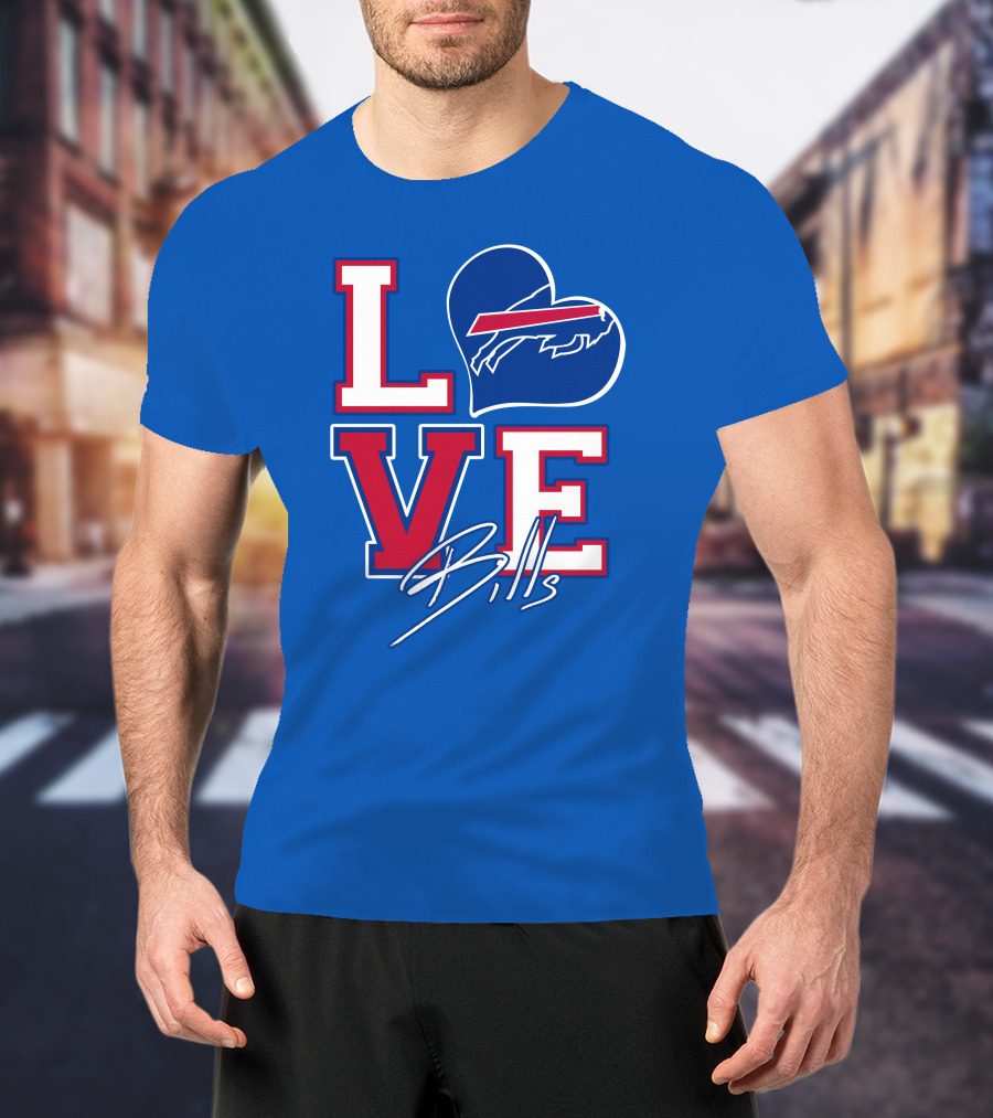 LOVE My Buffalo Bills Heart Logo Featuring Iconic Football Team Emblem T-Shirt