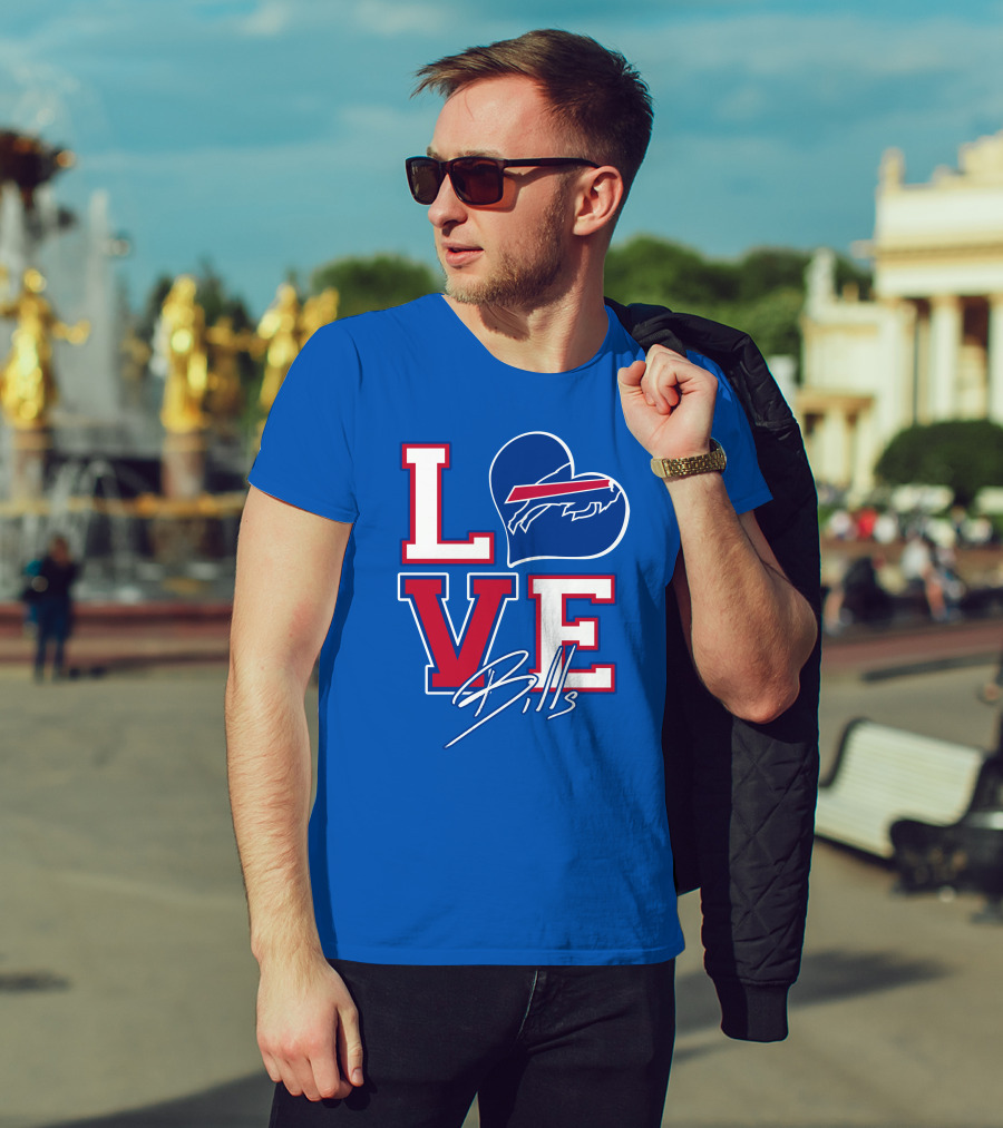 LOVE My Buffalo Bills Heart Logo Featuring Iconic Football Team Emblem T-Shirt
