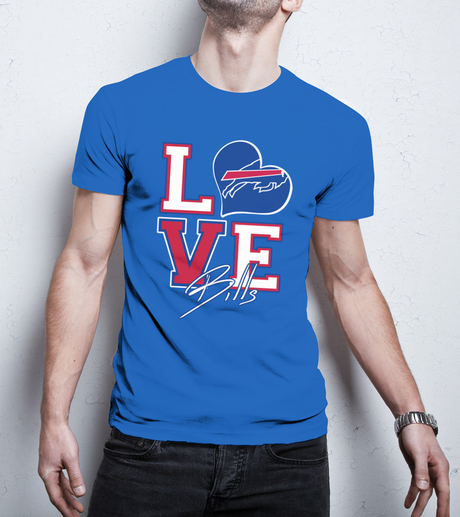 LOVE My Buffalo Bills Heart Logo Featuring Iconic Football Team Emblem T-Shirt