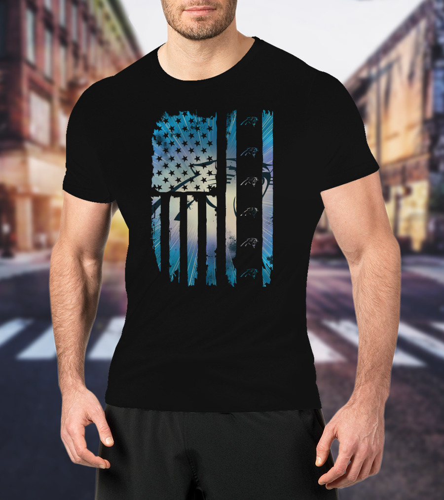 Carolina Panthers American Flag Distressed Stripes T-Shirt