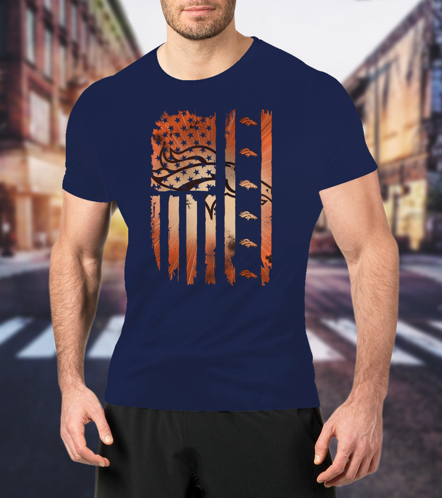 Denver Broncos Distressed American Flag Stars And Stripes T-Shirt