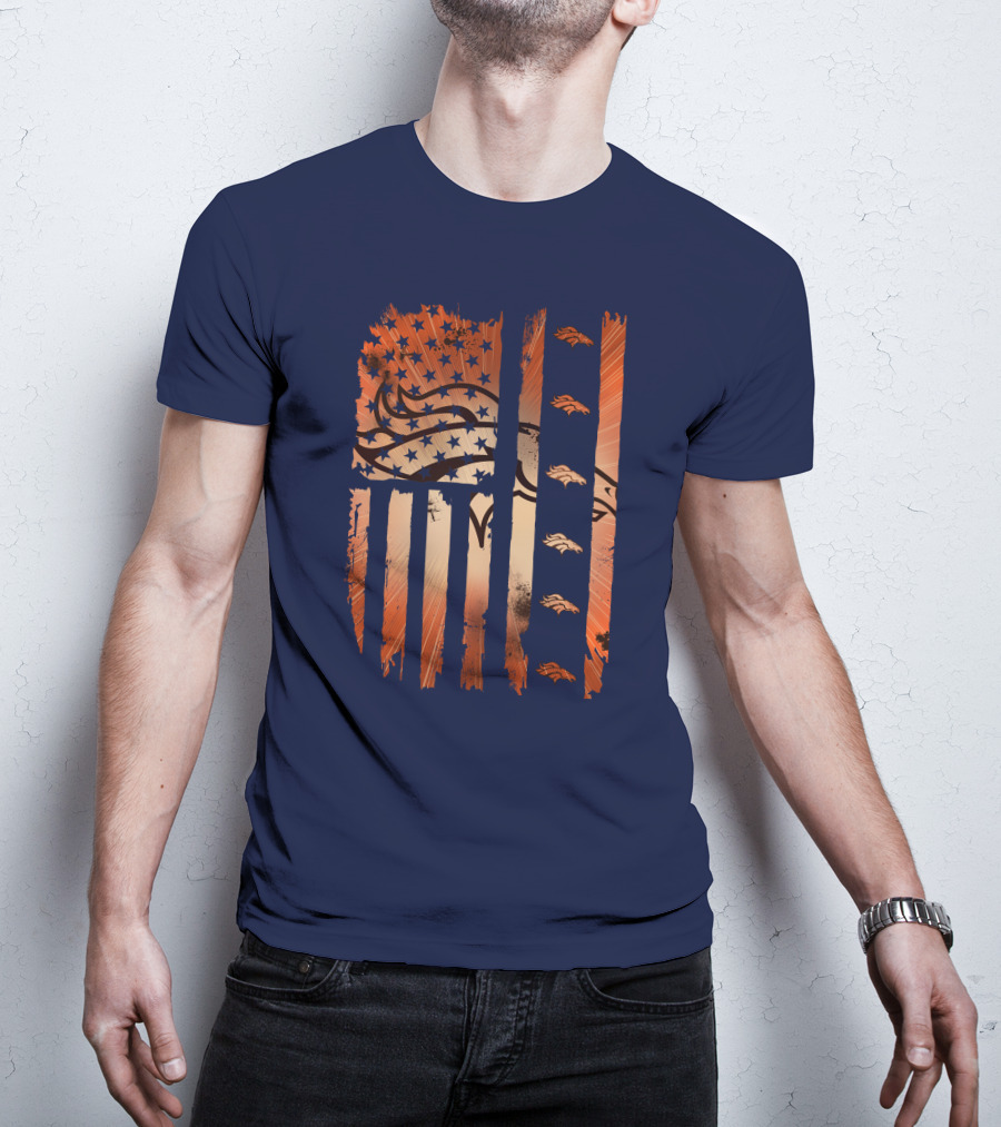 Denver Broncos Distressed American Flag Stars And Stripes T-Shirt