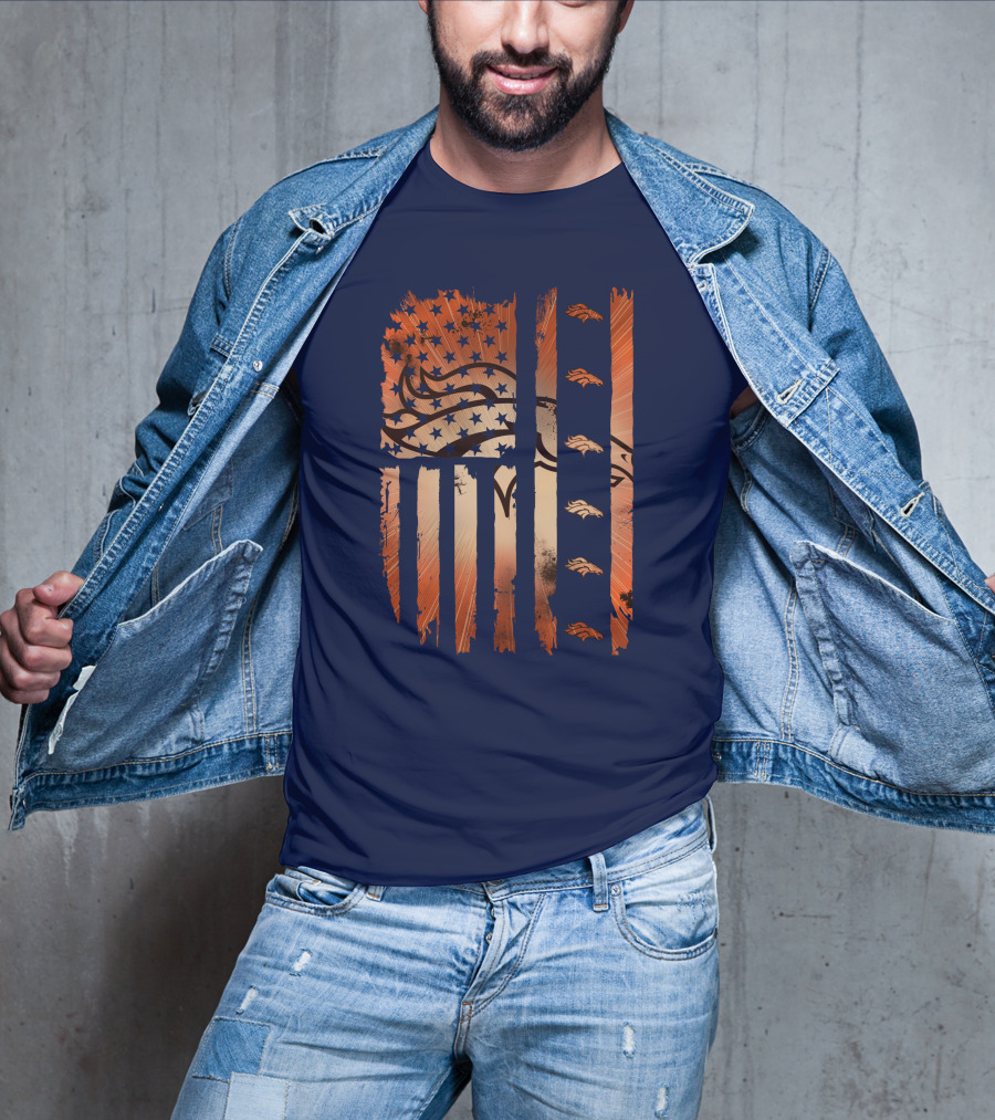 Denver Broncos Distressed American Flag Stars And Stripes T-Shirt