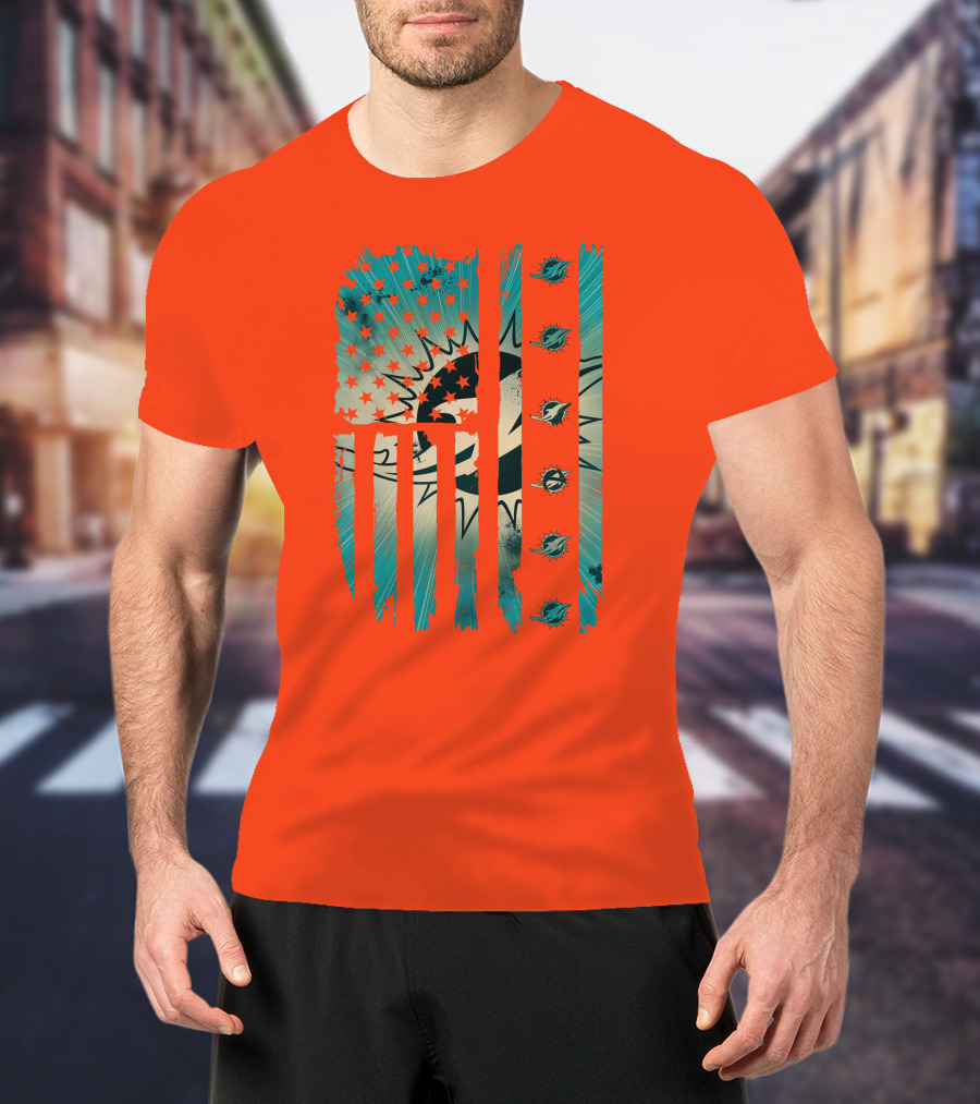 Miami Dolphins American Flag Aqua And Stars T-Shirt