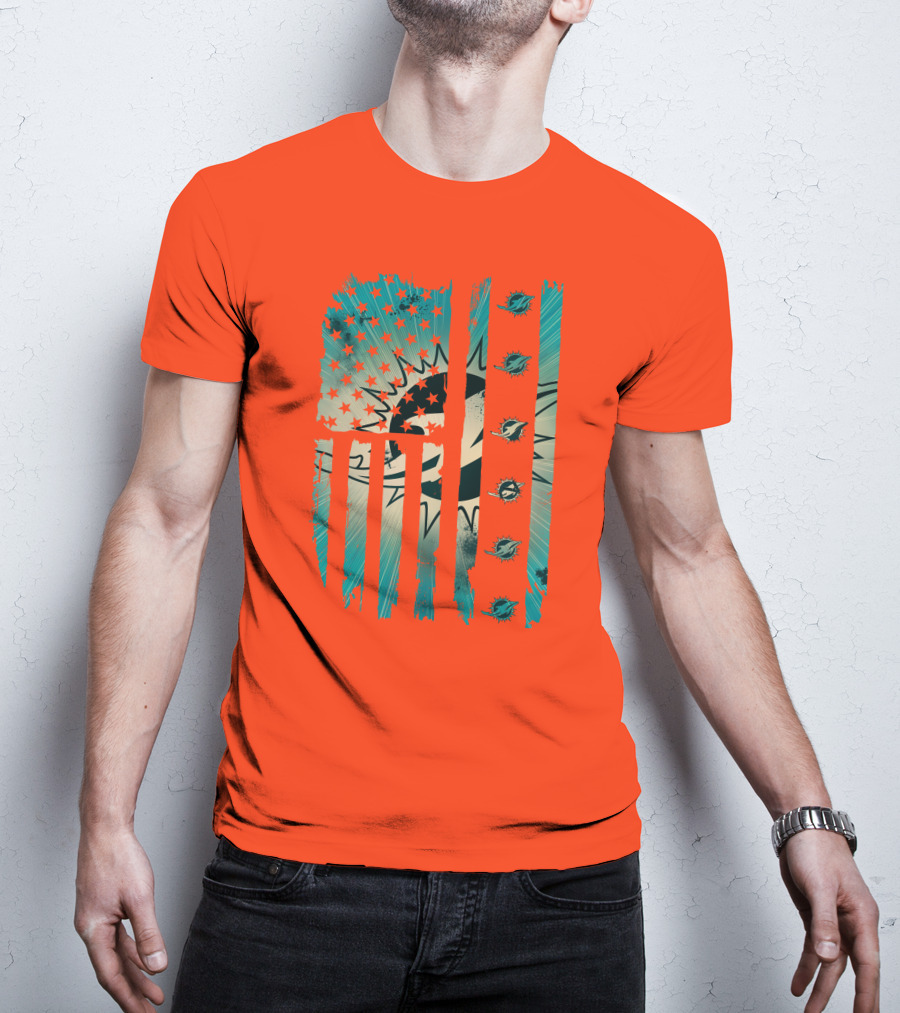 Miami Dolphins American Flag Aqua And Stars T-Shirt