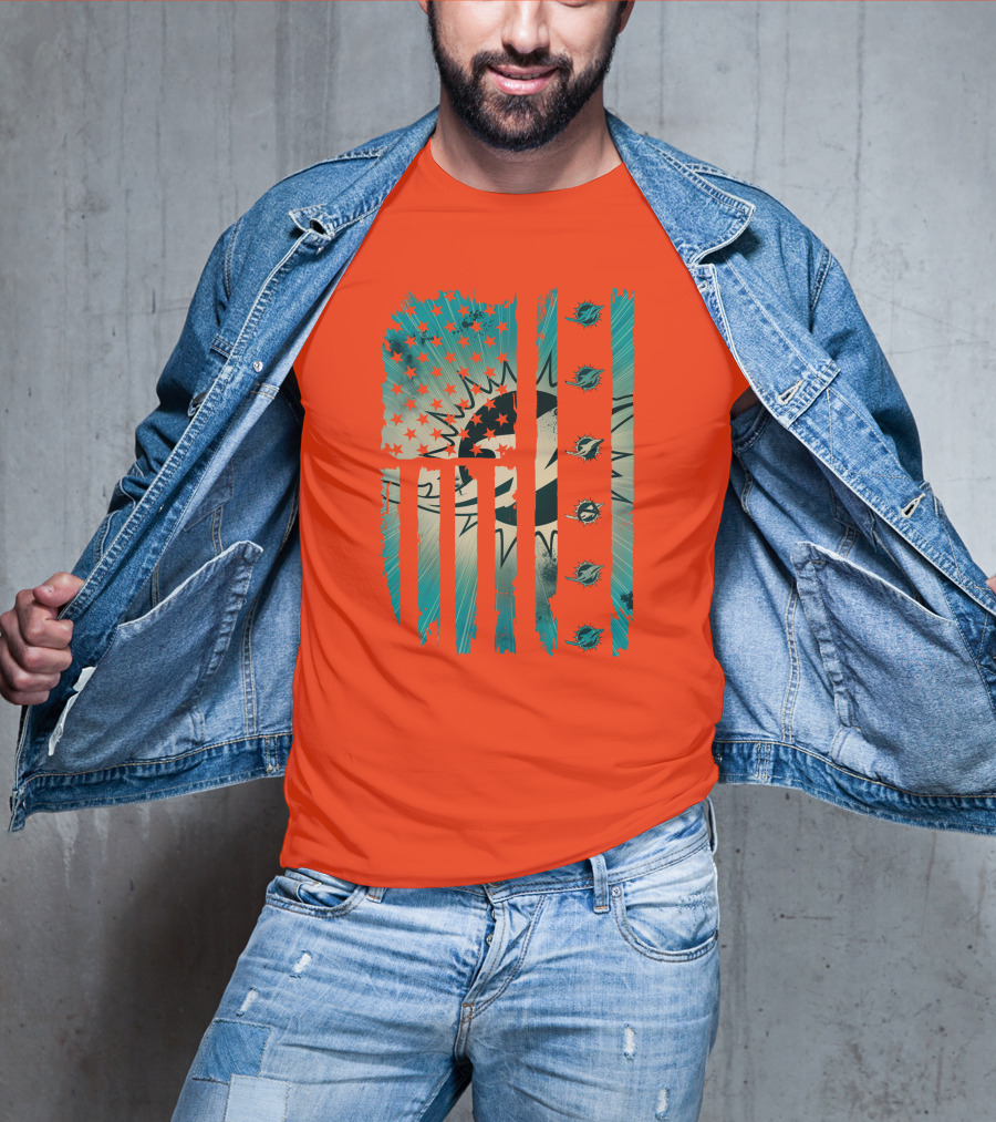 Miami Dolphins American Flag Aqua And Stars T-Shirt