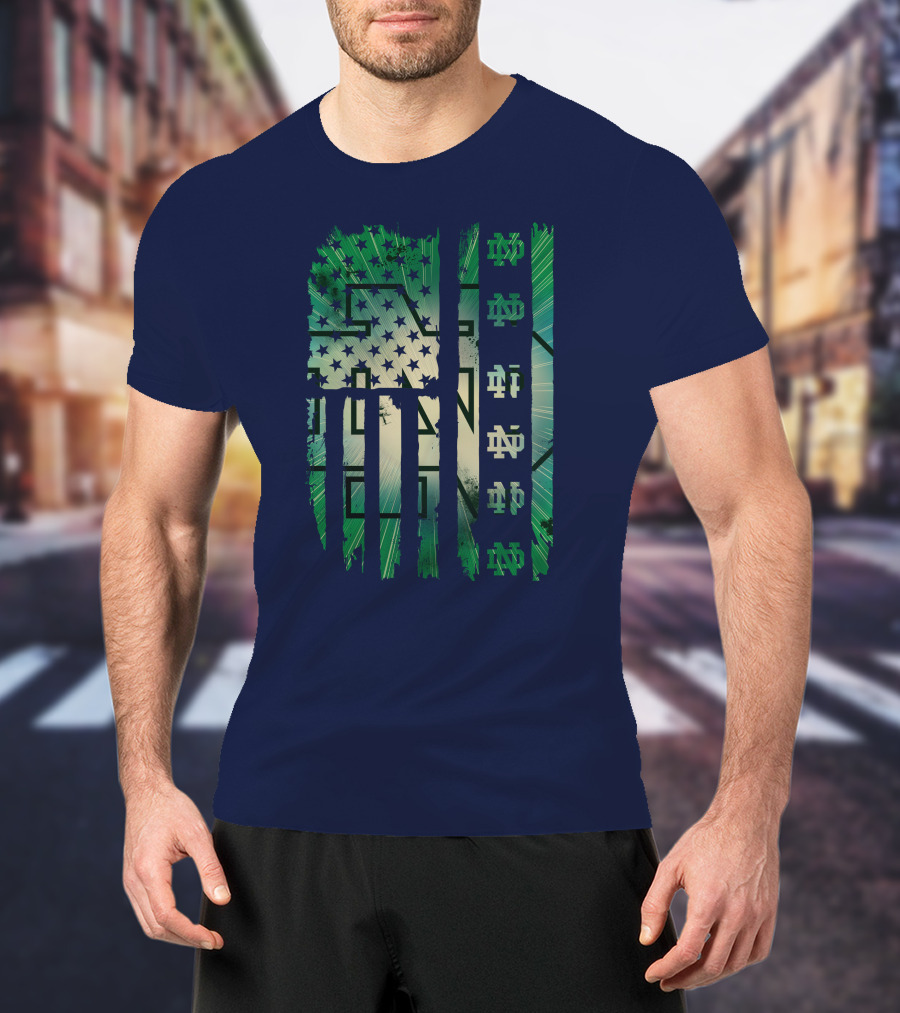 Notre Dame Nd American Flag Fighting Irish T-Shirt