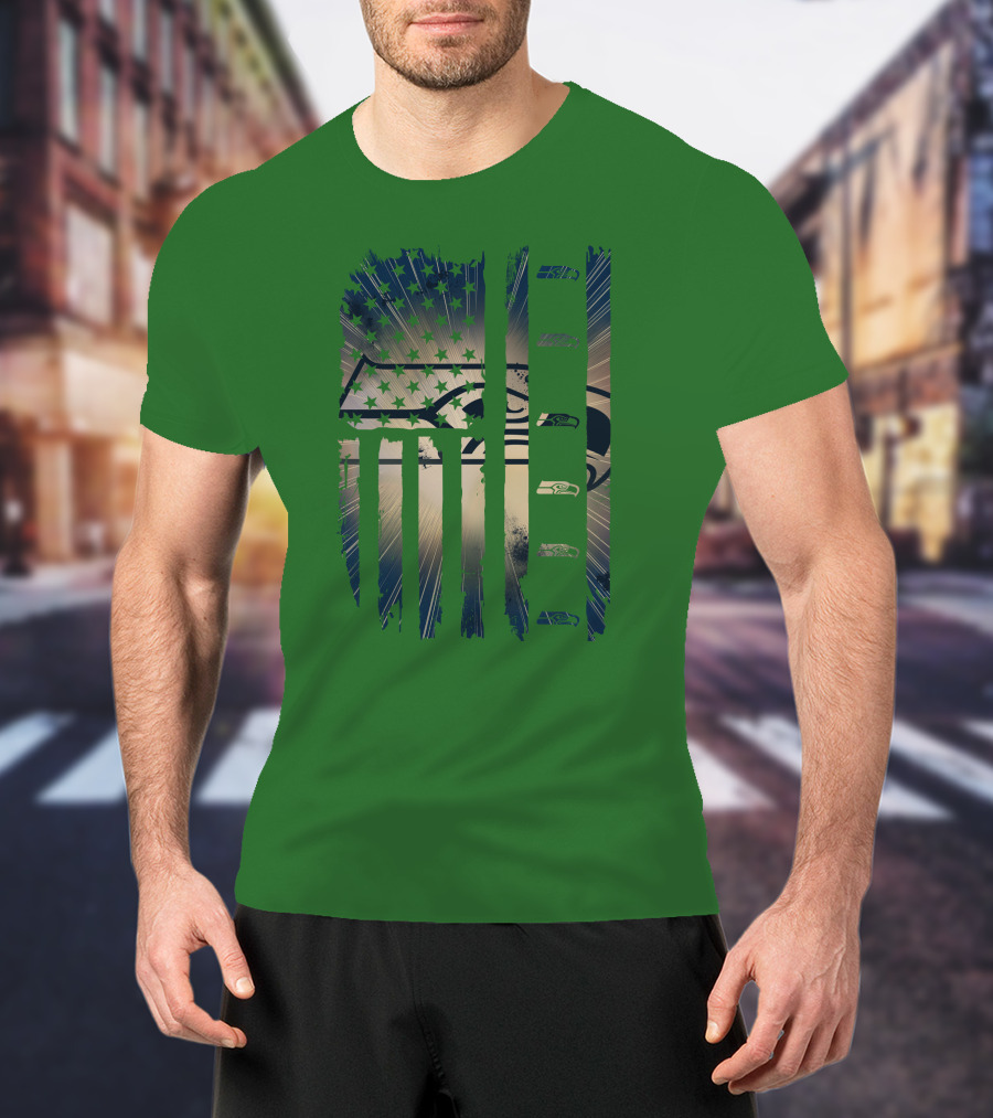 Seattle Seahawks American Flag Distressed Vintage T-Shirt