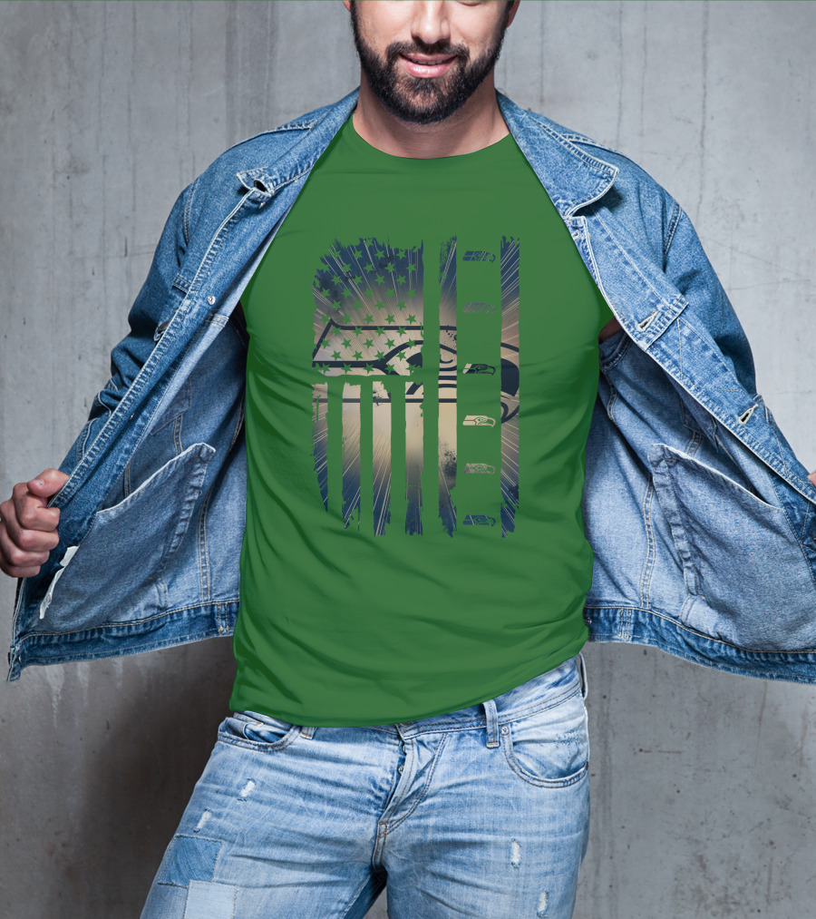 Seattle Seahawks American Flag Distressed Vintage T-Shirt