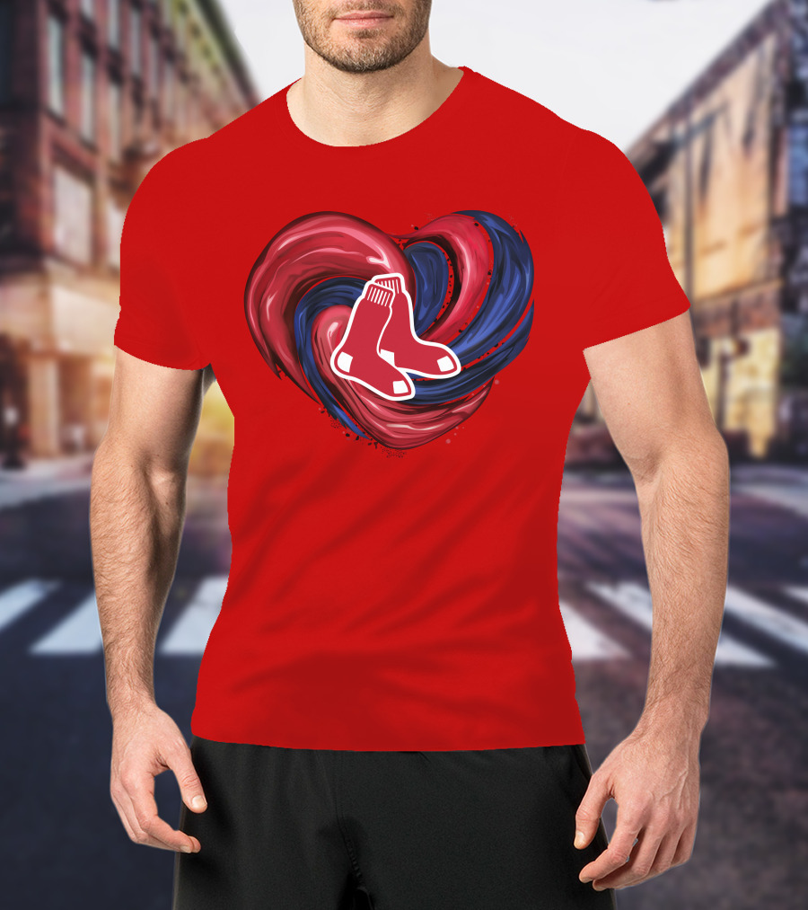 Boston Red Sox Tornado Heart Red And Blue Sox T-Shirt