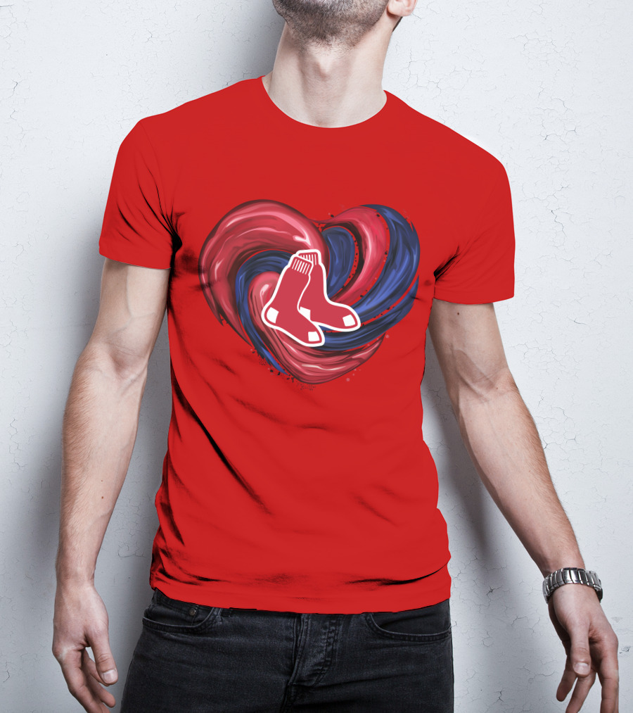 Boston Red Sox Tornado Heart Red And Blue Sox T-Shirt