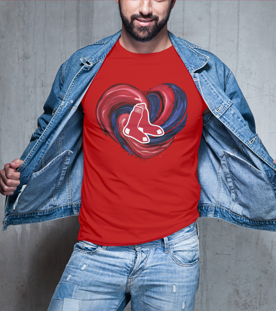 Boston Red Sox Tornado Heart Red And Blue Sox T-Shirt