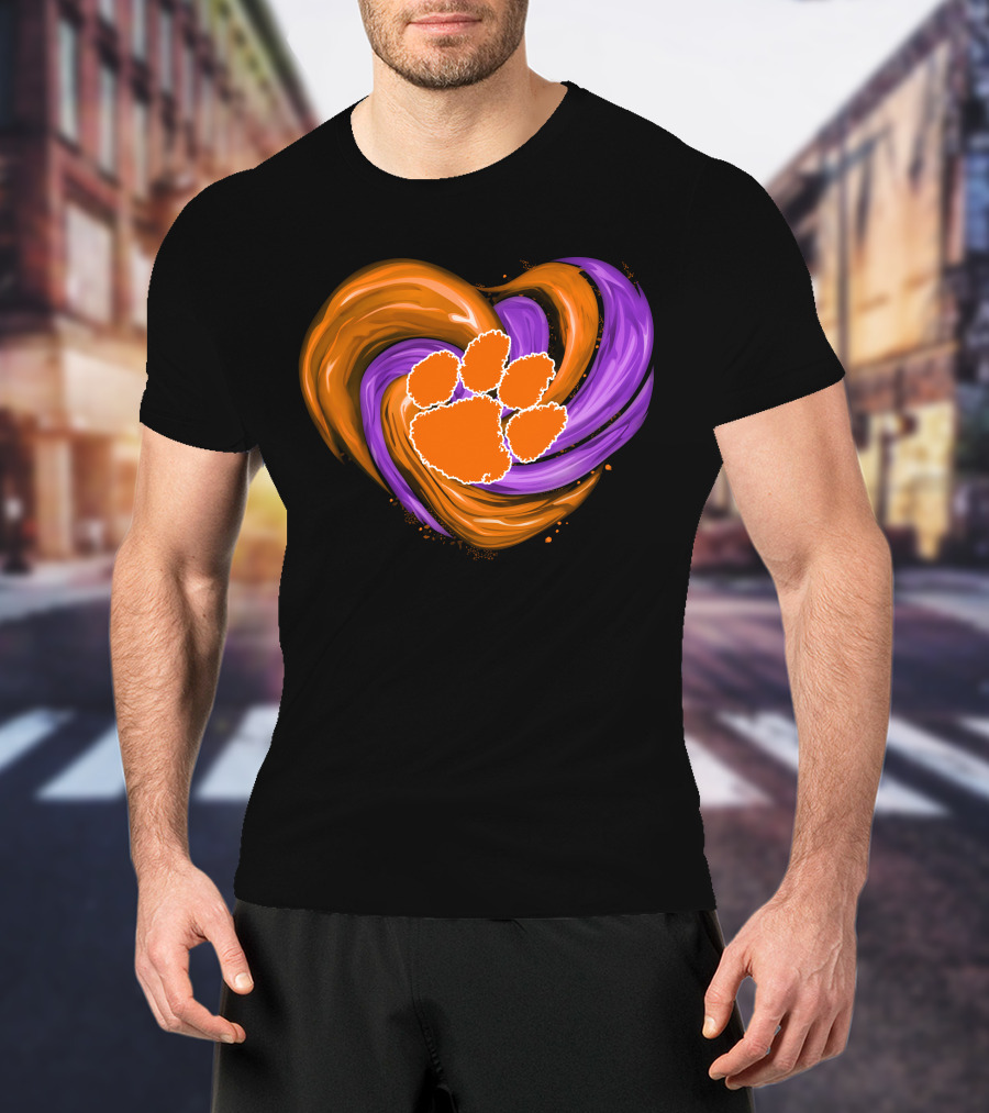 Clemson Tigers Paw Print Tornado Heart T-Shirt
