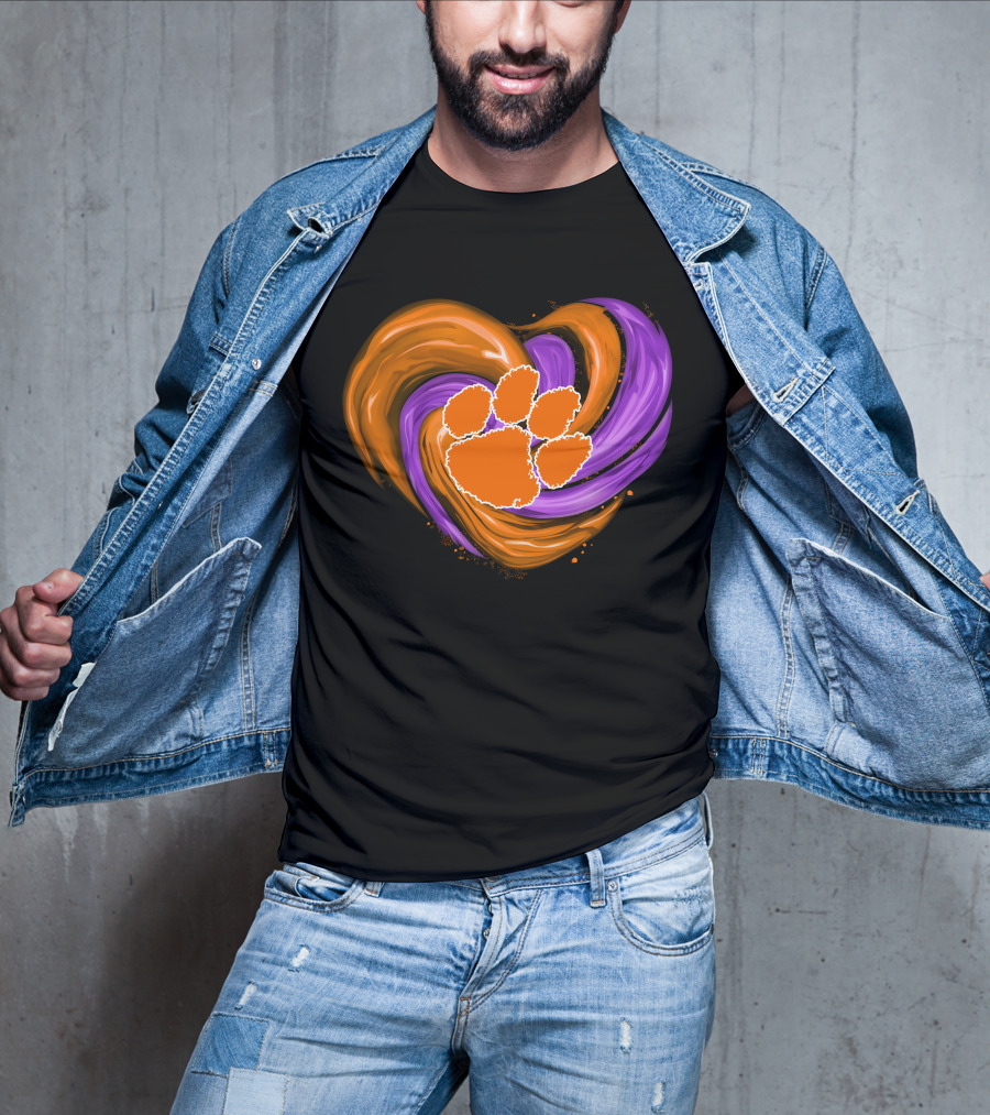 Clemson Tigers Paw Print Tornado Heart T-Shirt