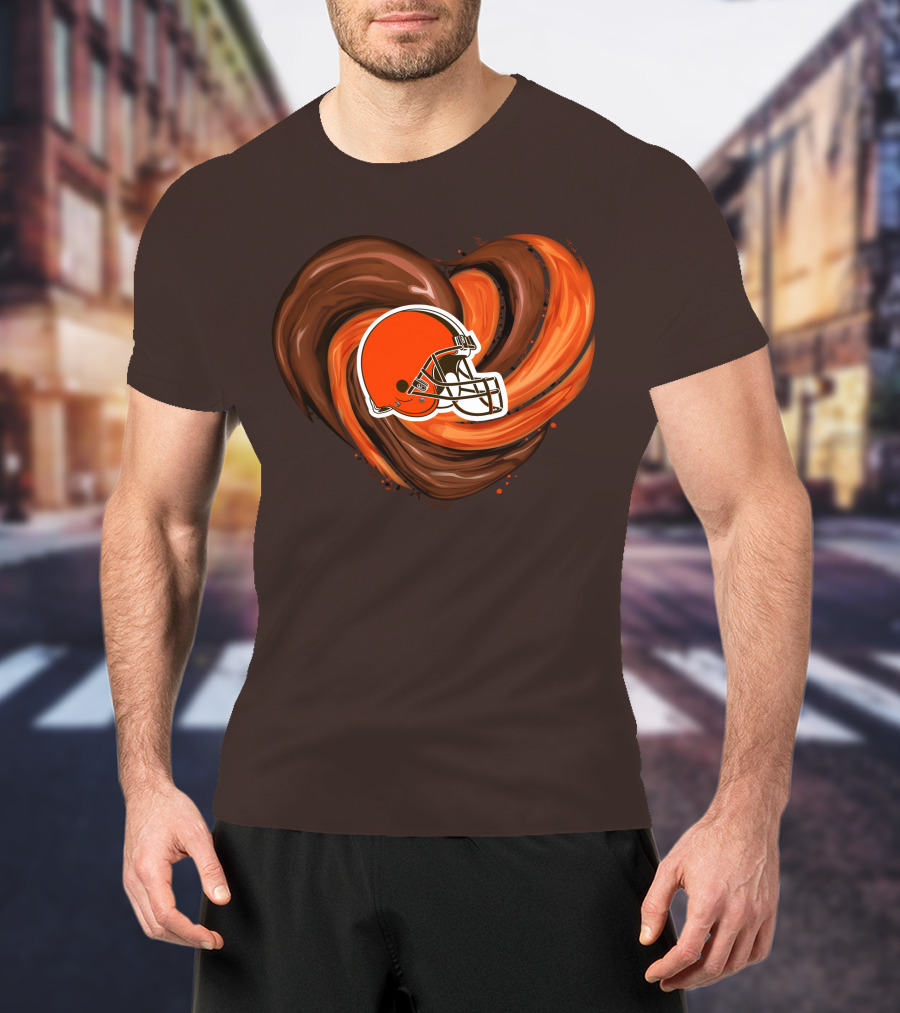 Cleveland Browns Football Helmet Tornado Heart T-Shirt