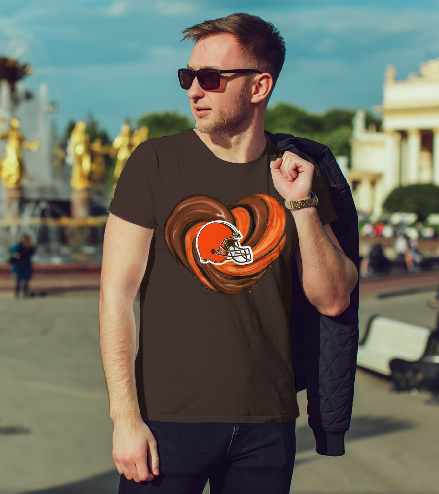 Cleveland Browns Football Helmet Tornado Heart T-Shirt