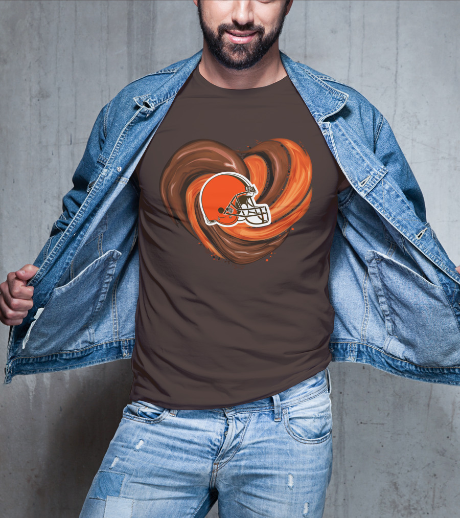 Cleveland Browns Football Helmet Tornado Heart T-Shirt